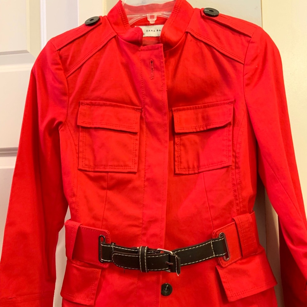 Zara Basic cerise red military style spring jacket